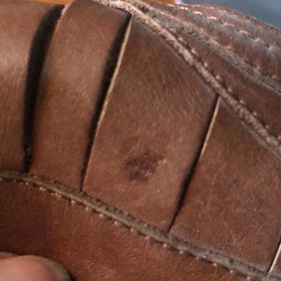 Trouve’ Brown Leather Uppers Stacked Heels Peep Toe Booties Size 6 - Picture 8 of 10